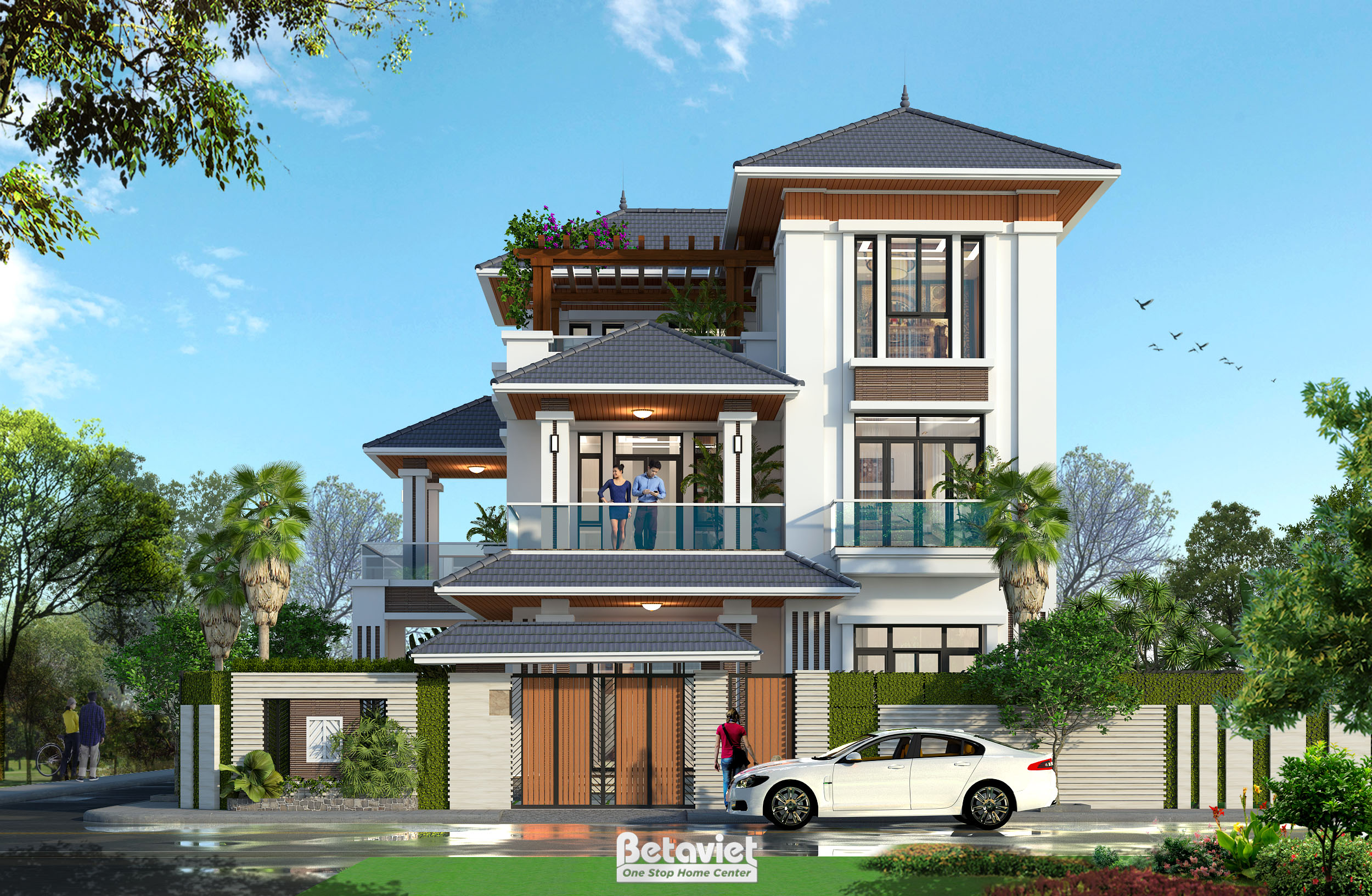 Thiết kế biệt thự hiện đại 3 tầng 5 phòng ngủ tại Nghệ An KT17108