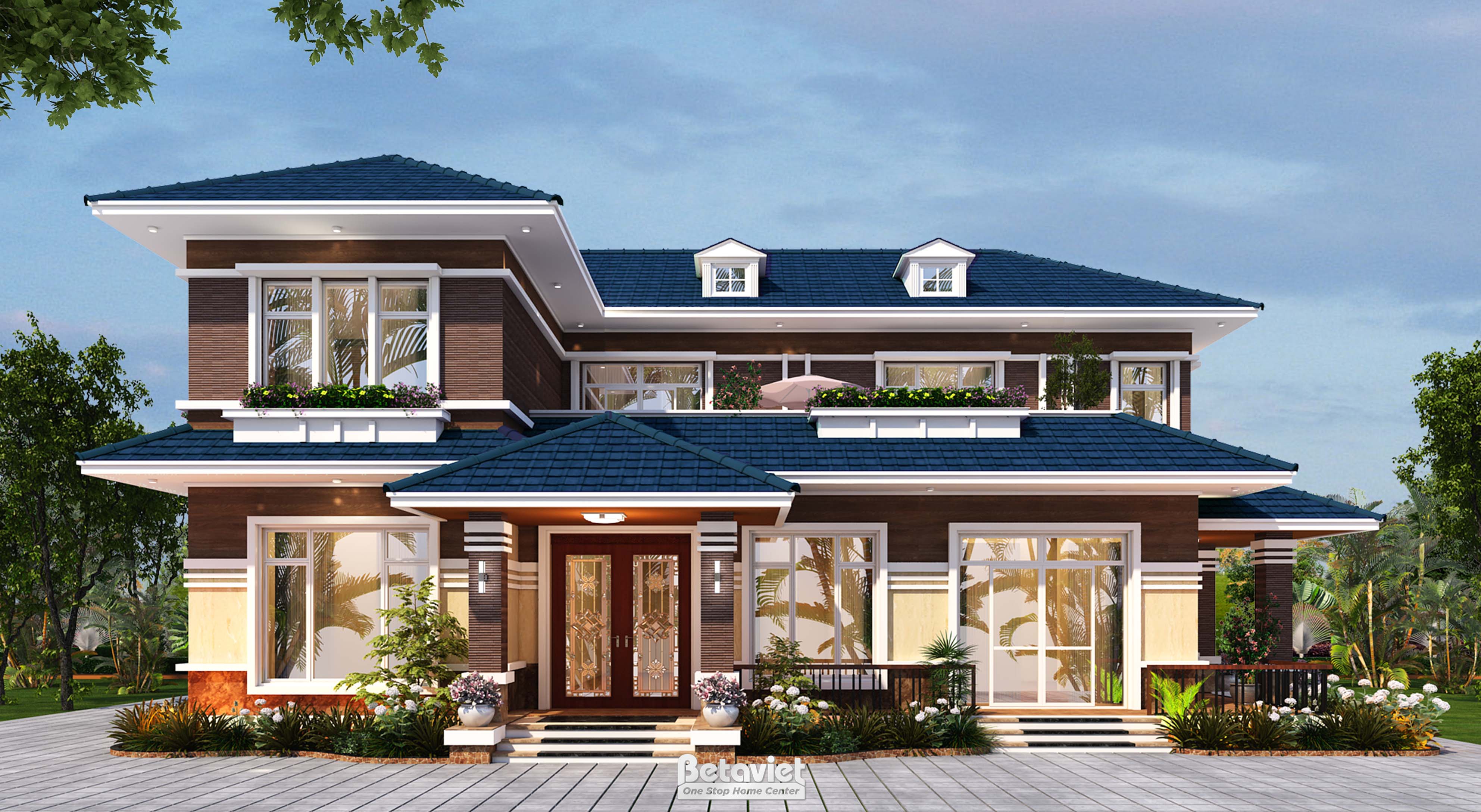 Thiết kế biệt thự kiểu Nhật 2 tầng hiện đại 5 phòng ngủ tại Bắc Giang KT21197