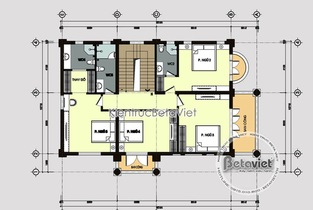 Lâu đài cổ điển kiểu Pháp 3 tầng tại Thanh Hóa KT19099 – bản vẽ mặt bằng tầng 2
