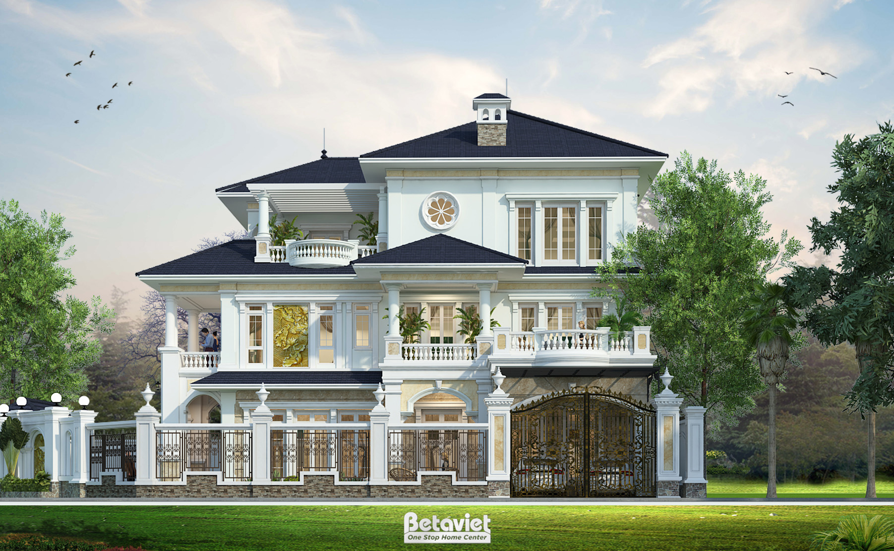 Thiết kế biệt thự mái Thái 3 tầng tân cổ điển tại Cần Thơ KT18105