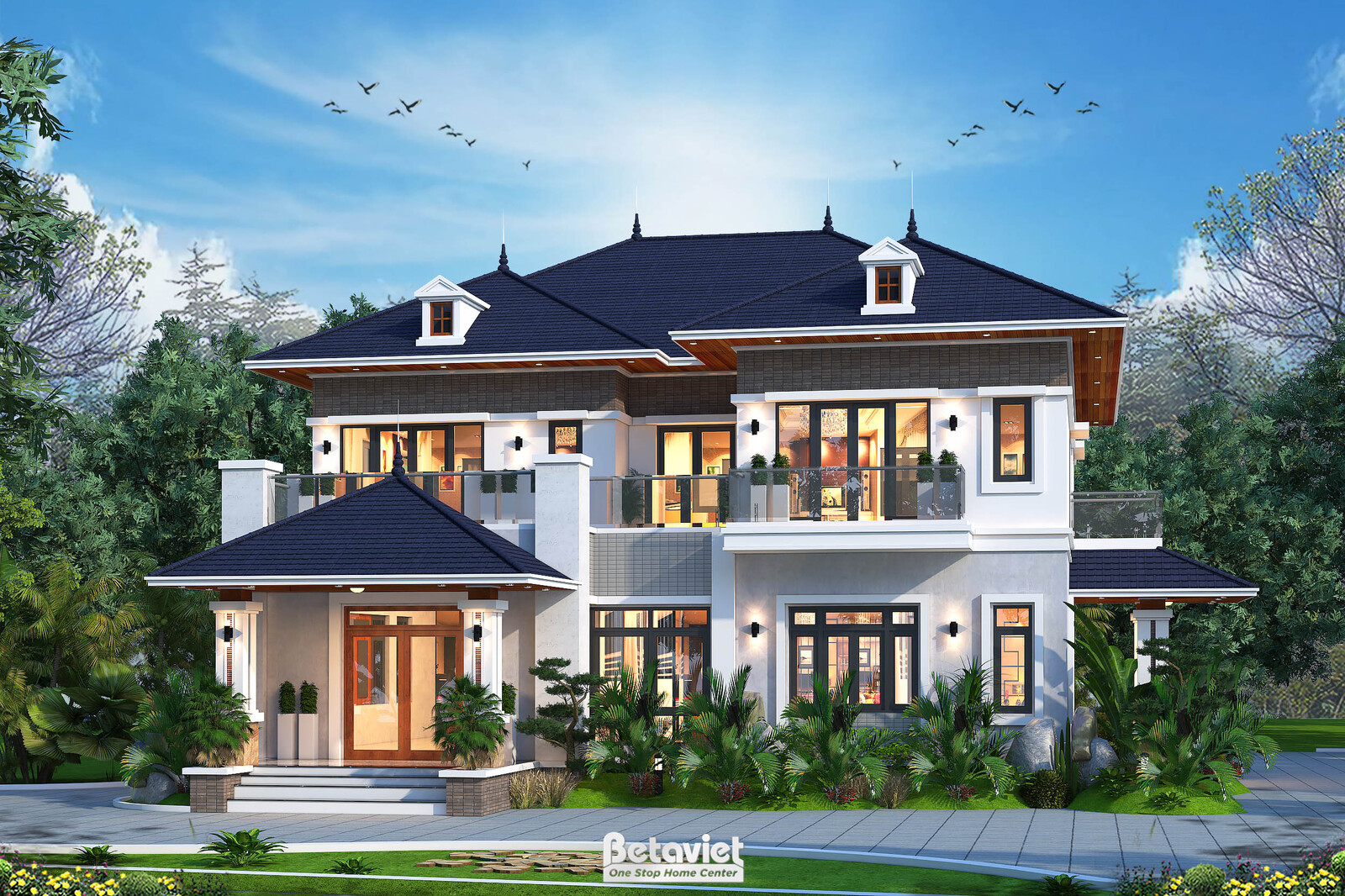 Biệt thự 2 tầng hiện đại KT22042 – phối cảnh mặt tiền