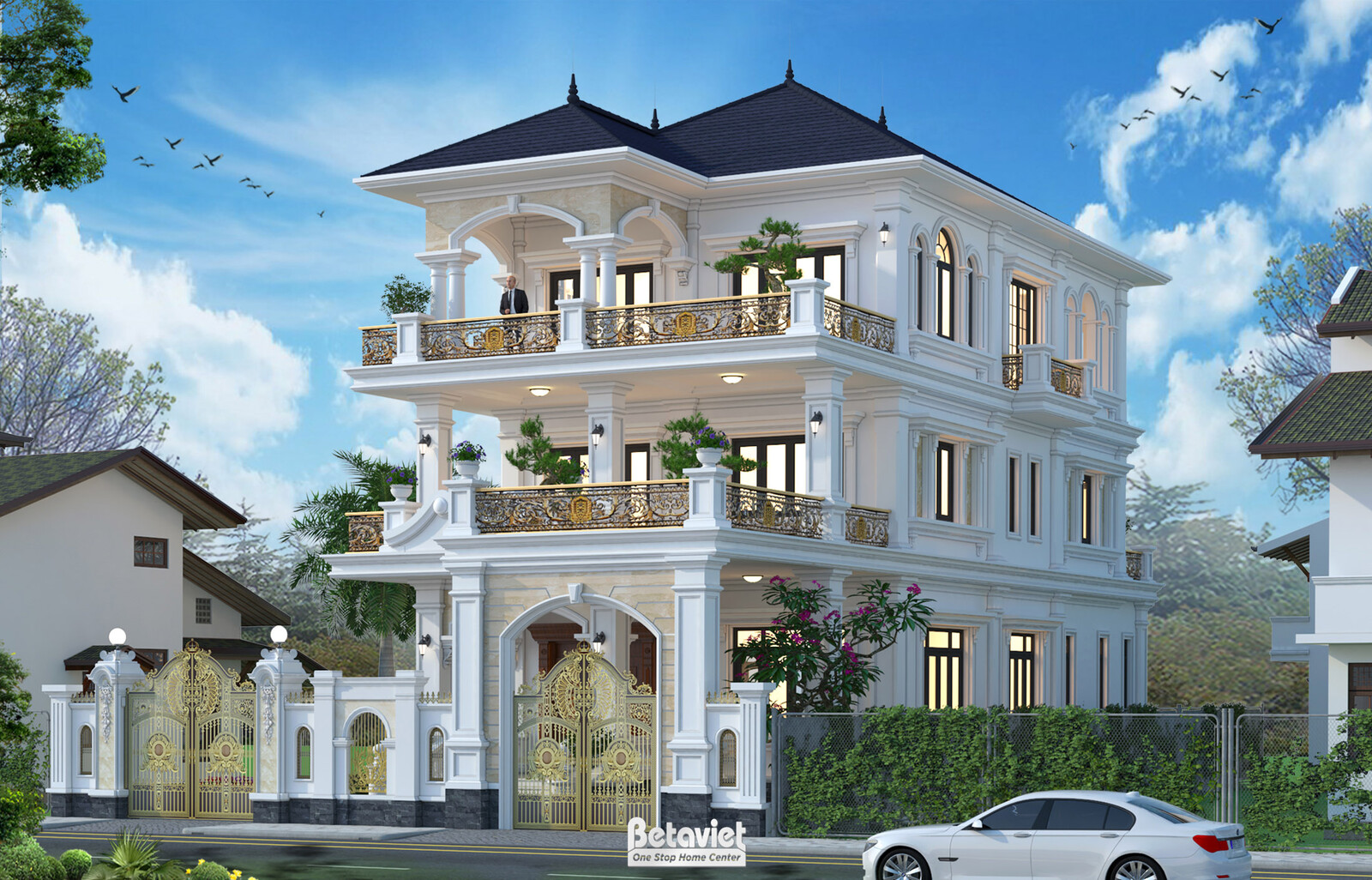 Biệt thự 3 tầng tân cổ điển KT21205 – phối cảnh mặt tiền (3)