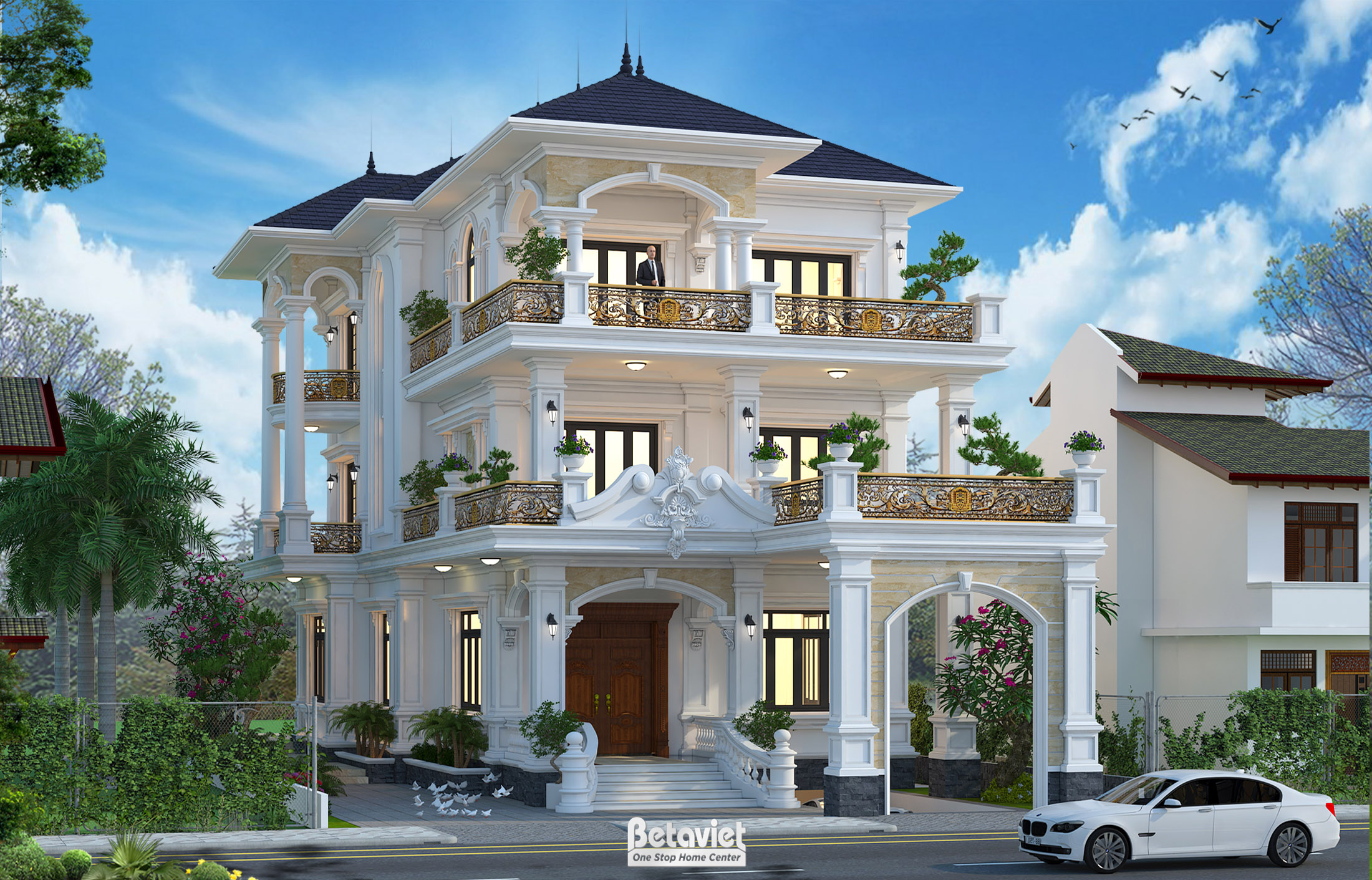 Thiết kế biệt thự tân cổ điển 3 tầng có hầm tại Lào Cai KT21205