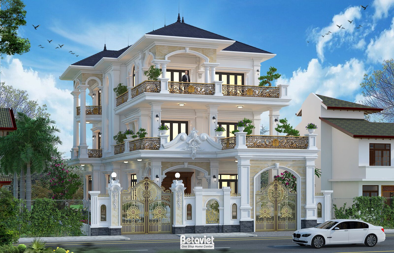 Biệt thự 3 tầng tân cổ điển KT21205 – phối cảnh mặt tiền (2)