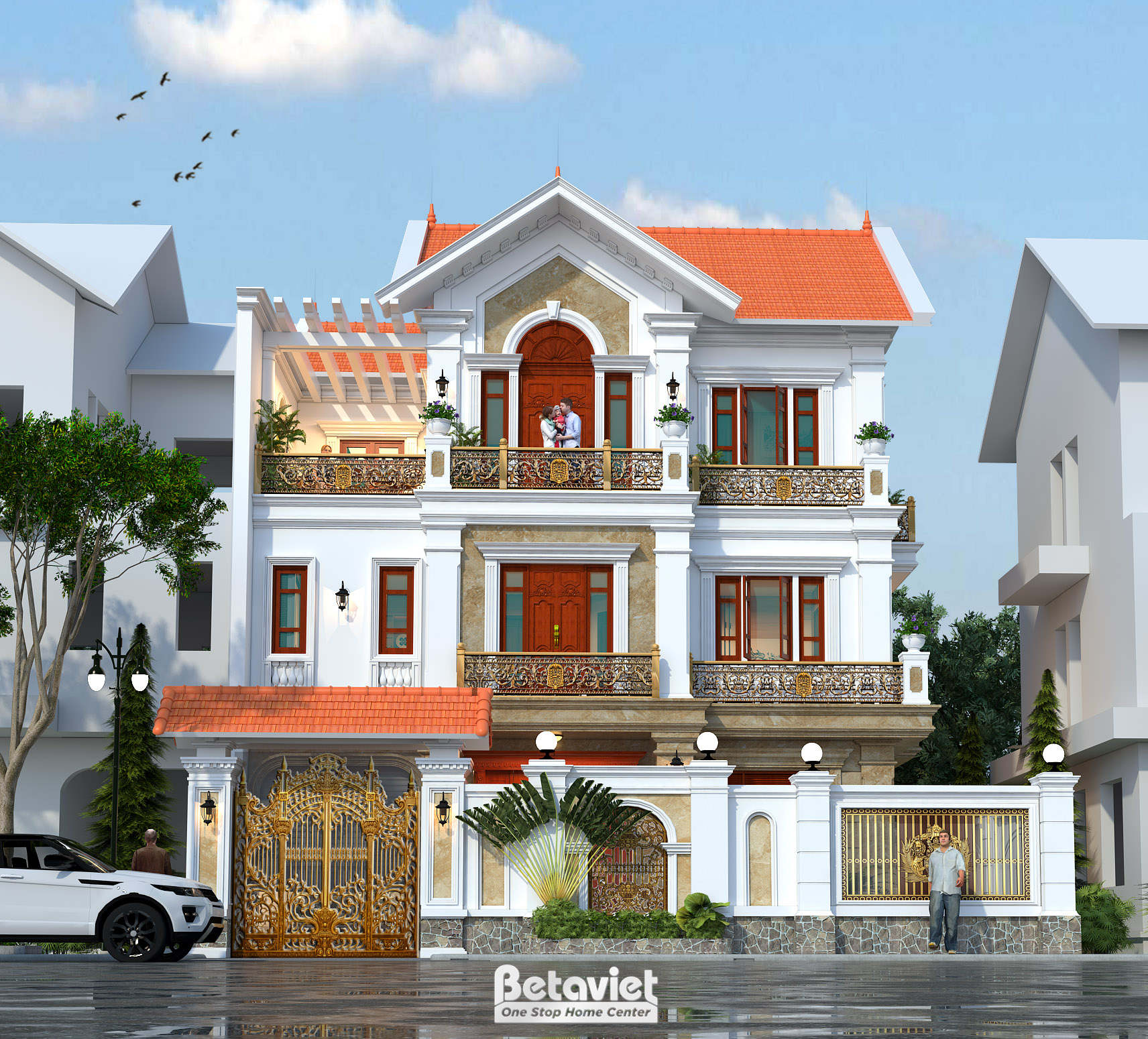 Thiết kế biệt thự tân cổ điển 3 tầng kiểu Pháp tại Bắc Ninh KT17107