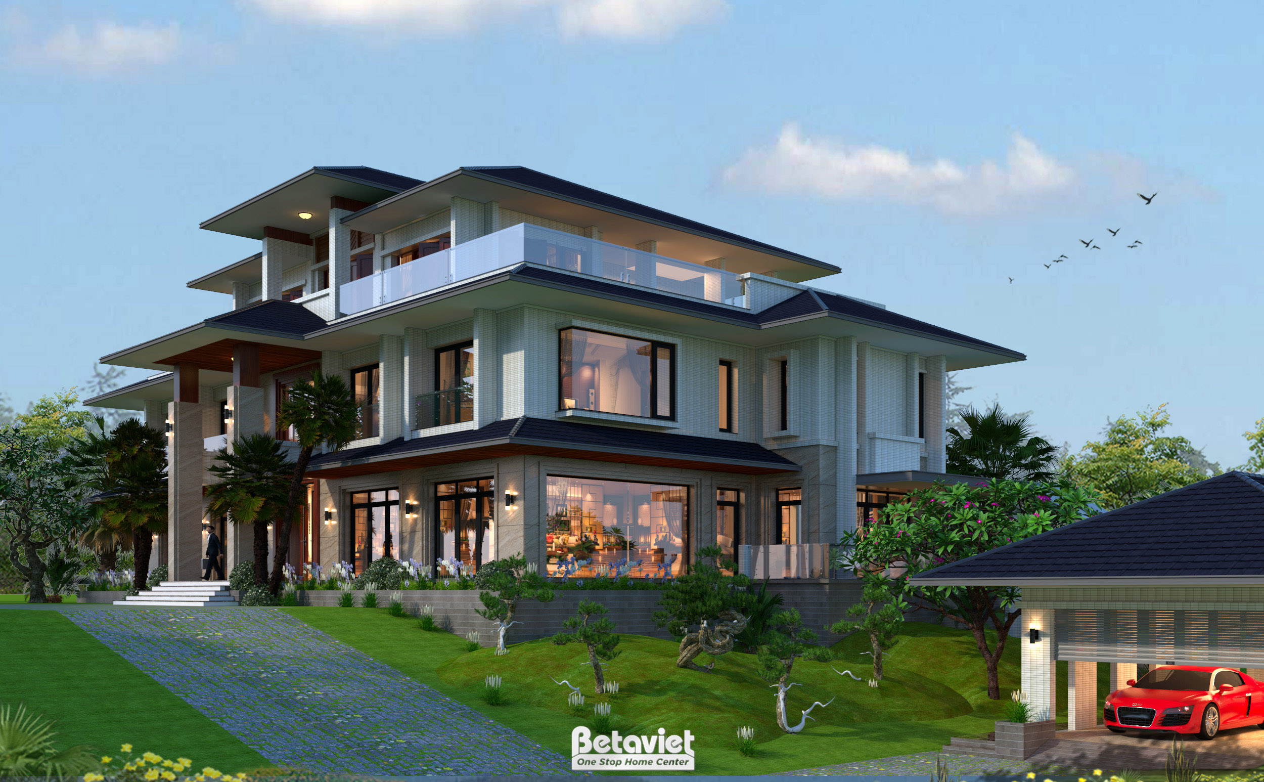 Thiết kế biệt thự vườn hiện đại 1000m2 6 phòng ngủ tại Hà Nội KT19096