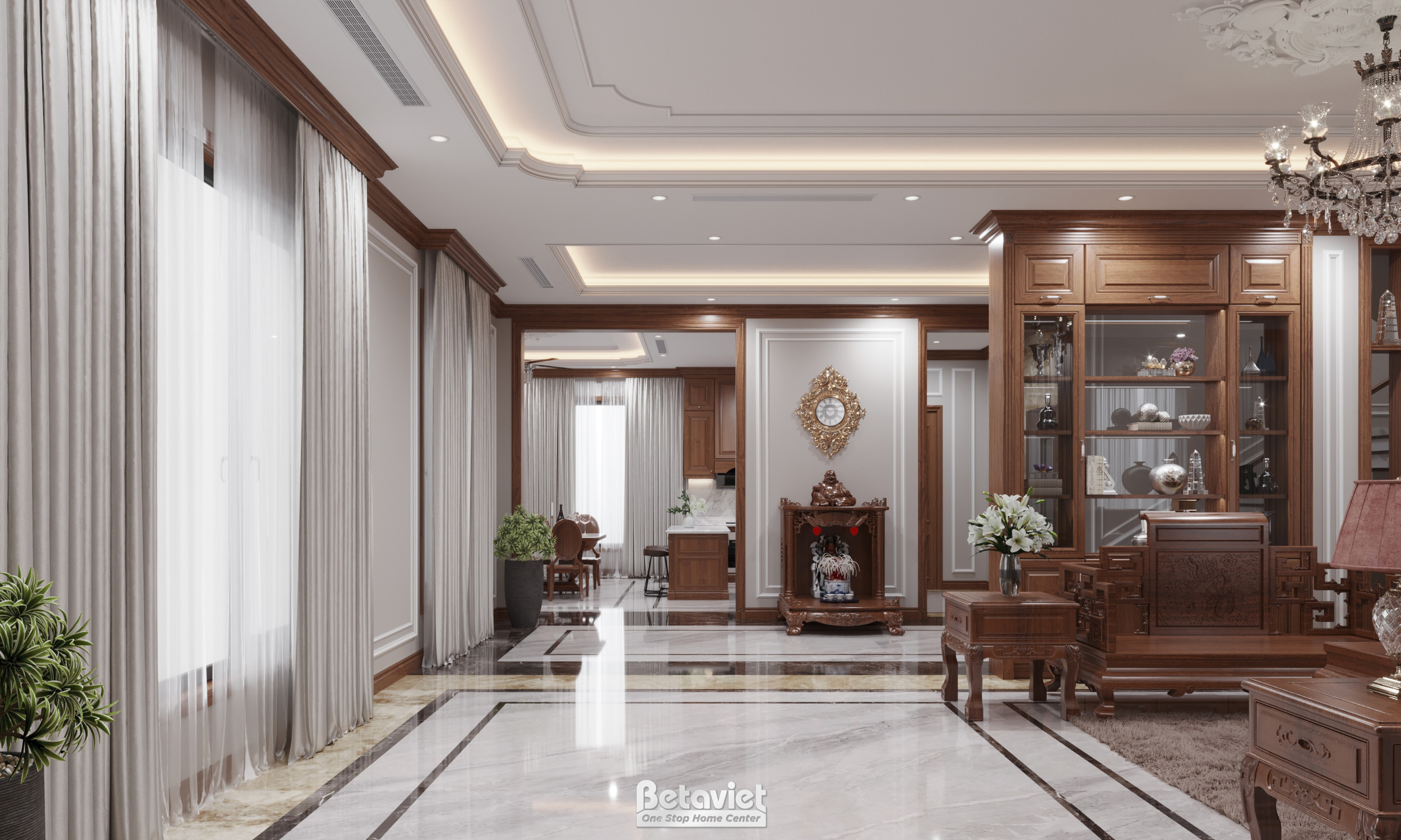 Thiết kế đại sảnh biệt thự truyền thống NT22153