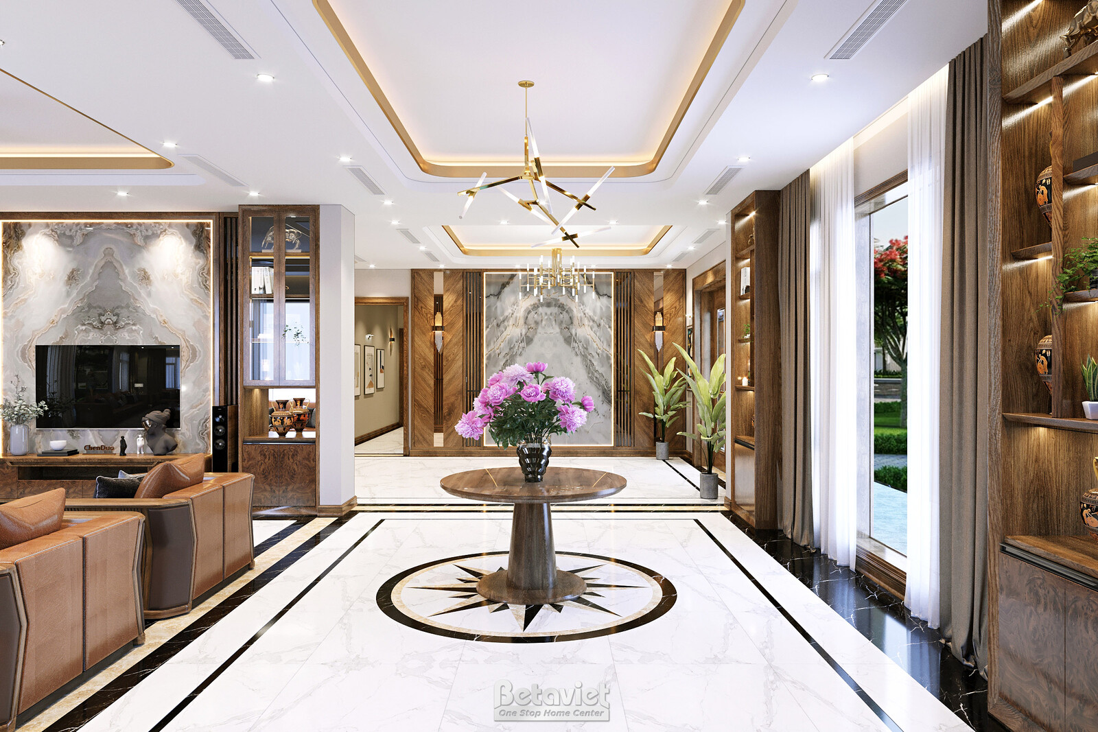 Nội thất đại sảnh biệt thự hiện đại NT22083 – góc nhìn tổng thể