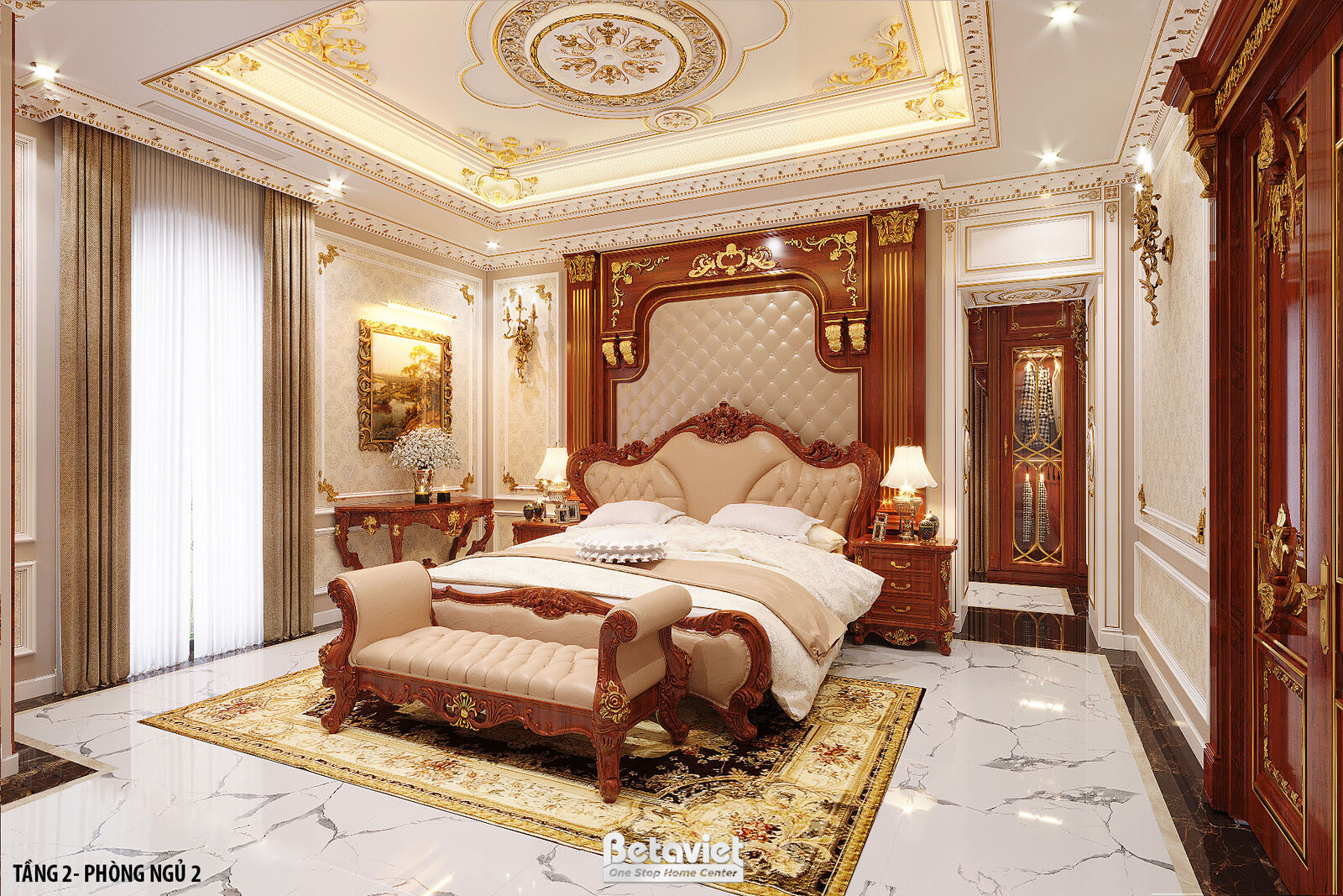 Nội thất phòng ngủ lâu đài cổ điển KT21128 – góc nhìn 6