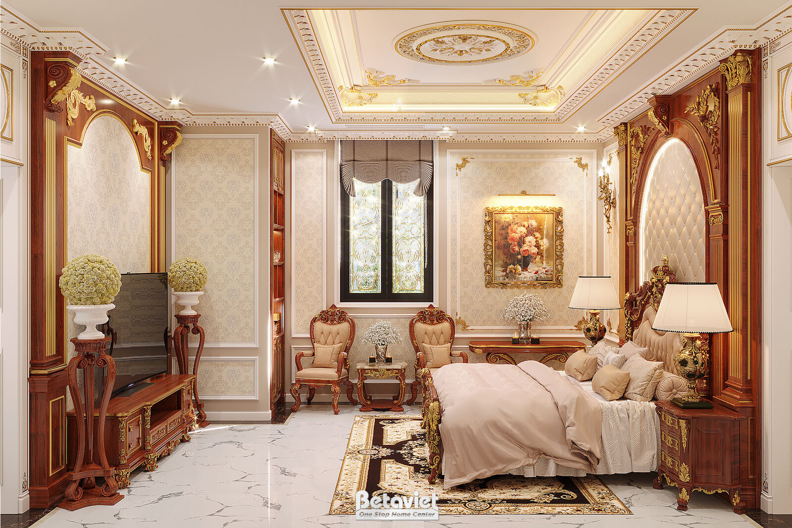 Nội thất phòng ngủ lâu đài cổ điển KT21128 – góc nhìn 4