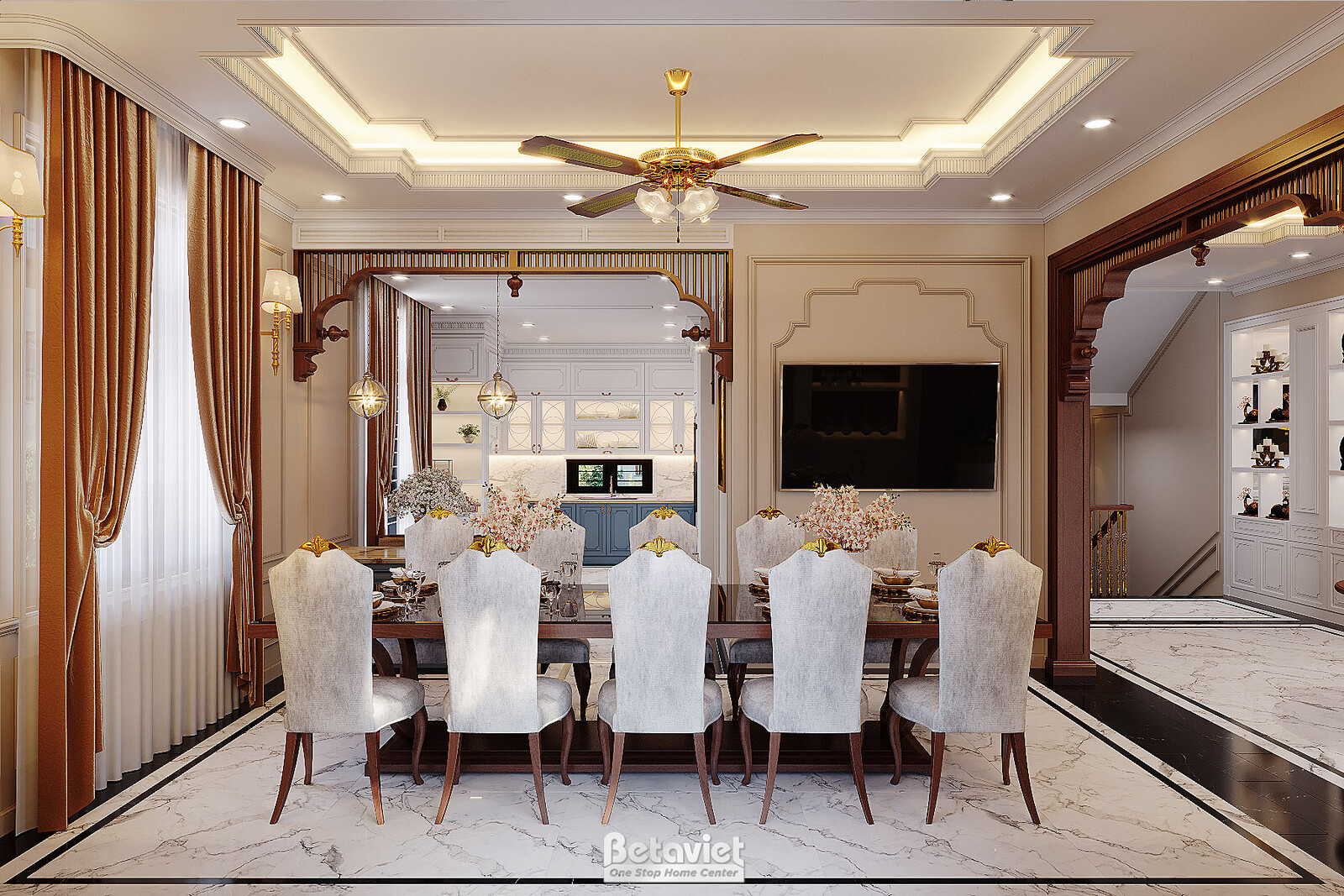 Nội thất phòng ăn biệt thự Art Deco KT22096 – góc nhìn 2