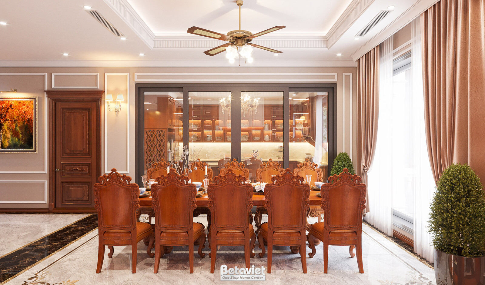 Nội thất phòng ăn biệt thự tân cổ điển KT22108 – góc nhìn 2