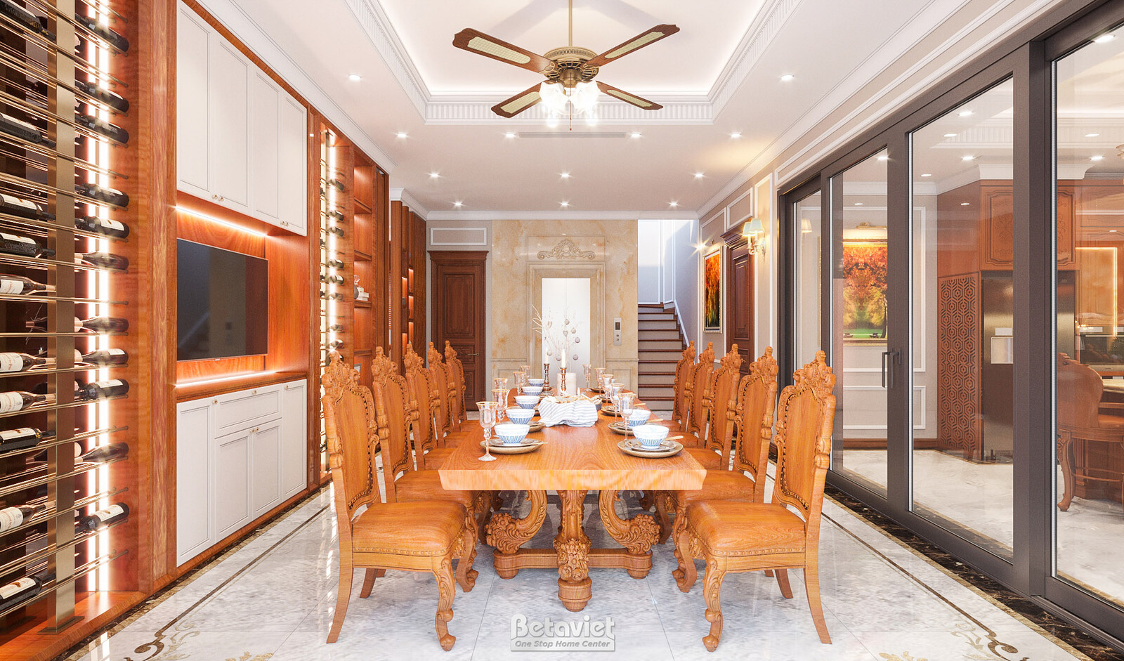 Nội thất phòng ăn biệt thự tân cổ điển KT22108 – góc nhìn 4