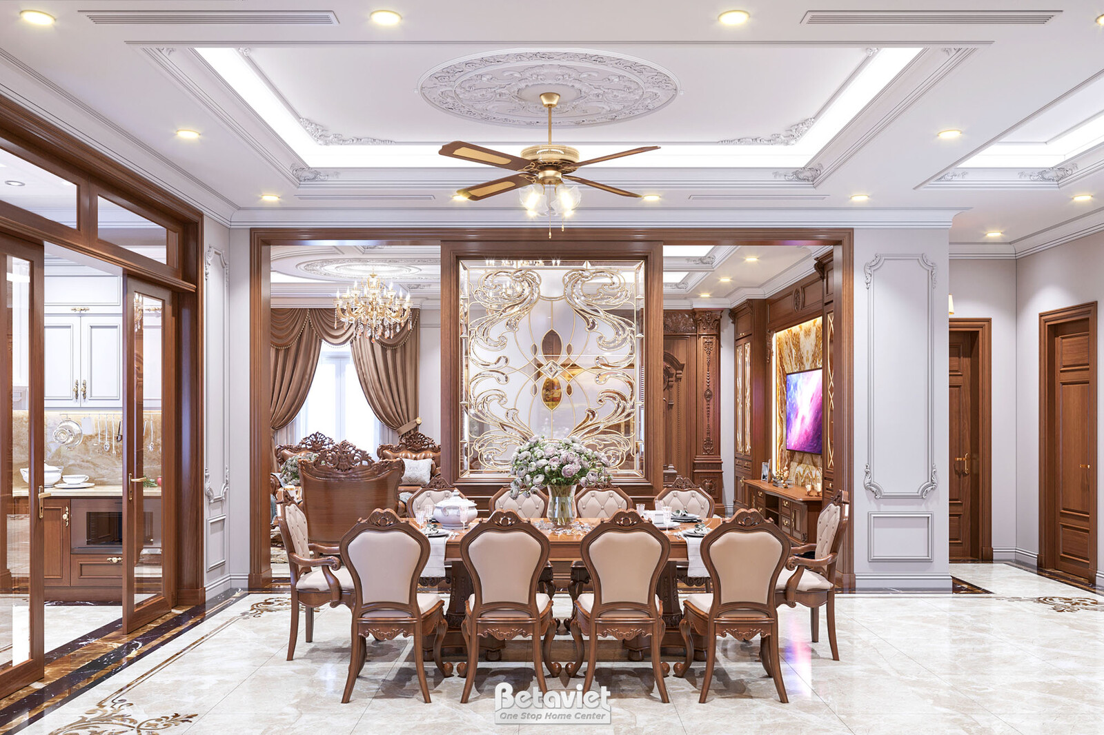 Nội thất phòng ăn biệt thự tân cổ điển KT17115 – góc nhìn 2