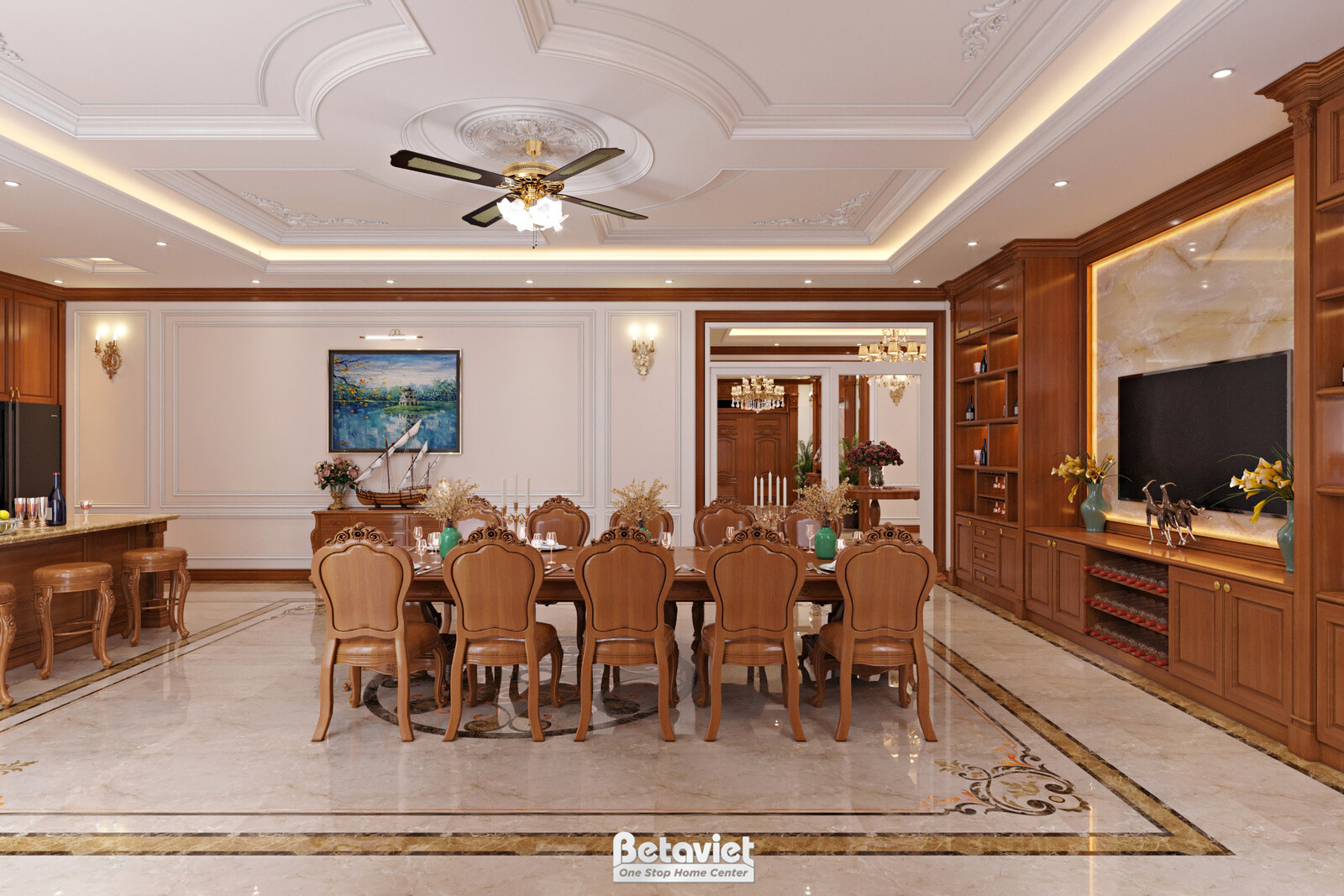 Nội thất phòng ăn biệt thự tân cổ điển NT21092 – góc nhìn 2