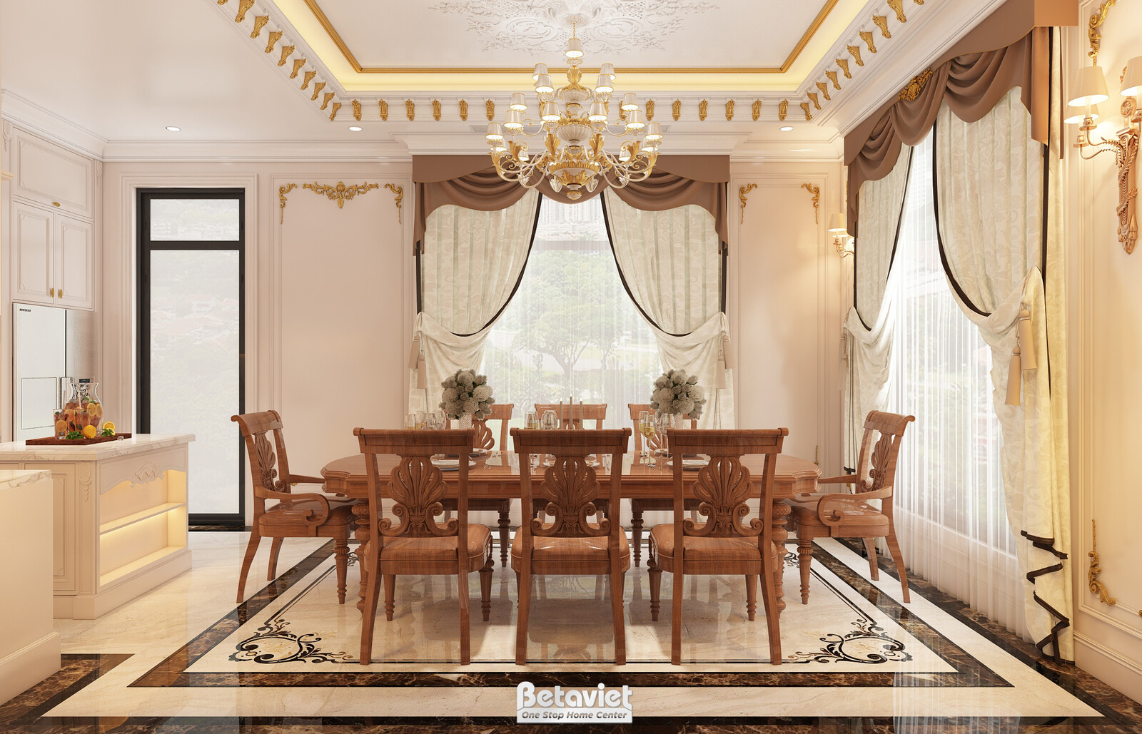 Nội thất phòng ăn biệt thự tân cổ điển NT22070 – góc nhìn 2