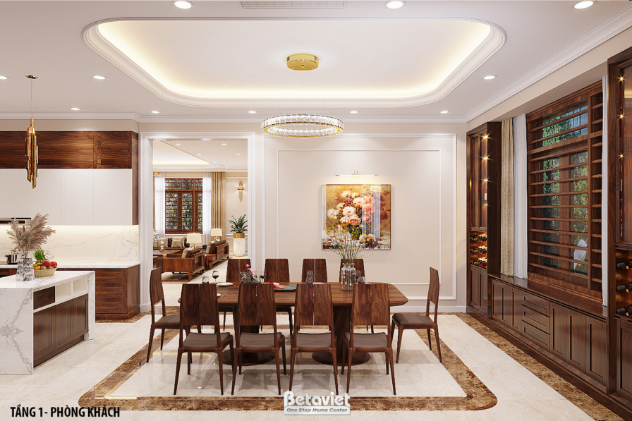 Nội thất phòng ăn biệt thự hiện đại gỗ NT22065 – góc nhìn tổng thể