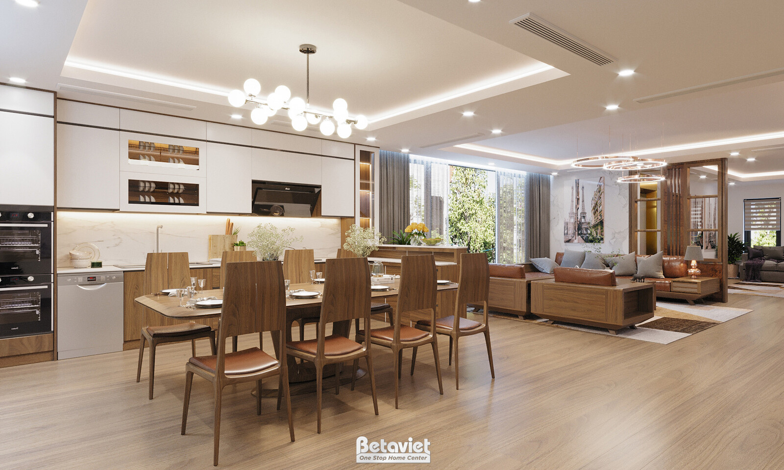 Nội thất phòng ăn biệt thự hiện đại NT22113 – góc nhìn tổng thể