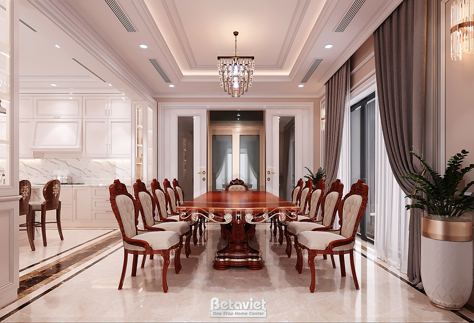 Thiết kế nội thất phòng ăn biệt thự cổ điển NT22015