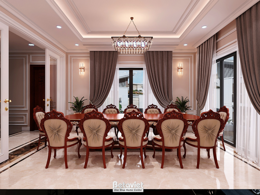Nội thất phòng ăn biệt thự tân cổ điển NT22015 – góc nhìn 3