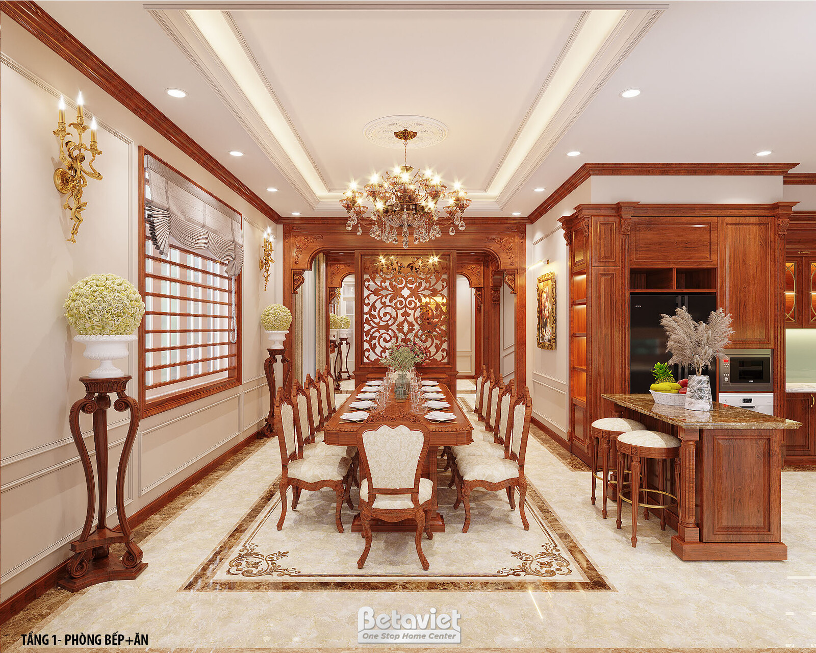 Nội thất phòng ăn biệt thự tân cổ điển KT22069 – góc nhìn 2