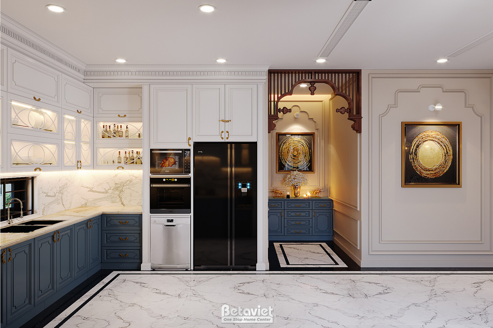 Nội thất phòng bếp biệt thự Art Deco KT22096 – góc nhìn tổng thể