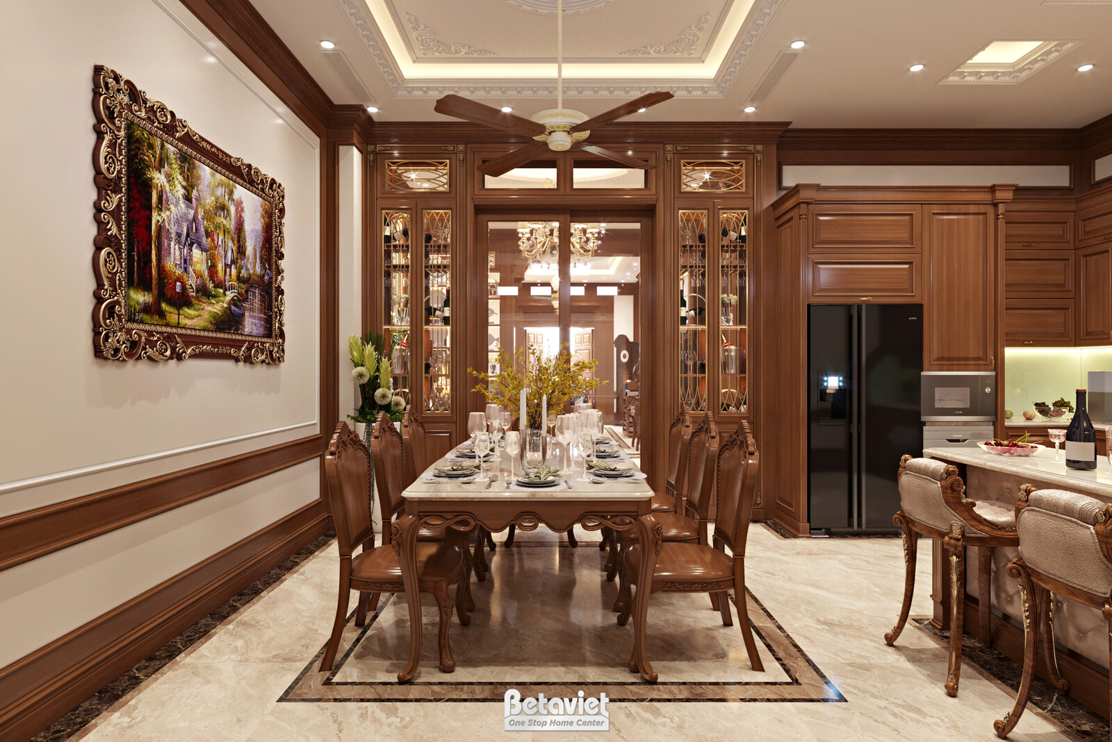 Nội thất phòng bếp biệt thự tân cổ điển NT21016 – góc nhìn 2