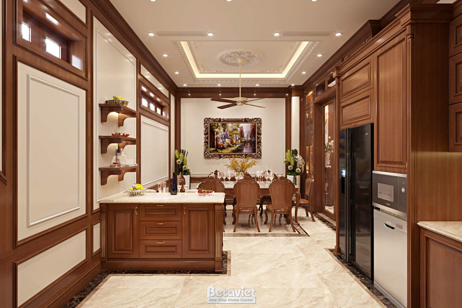 Nội thất phòng bếp biệt thự tân cổ điển NT21016 – góc nhìn 4