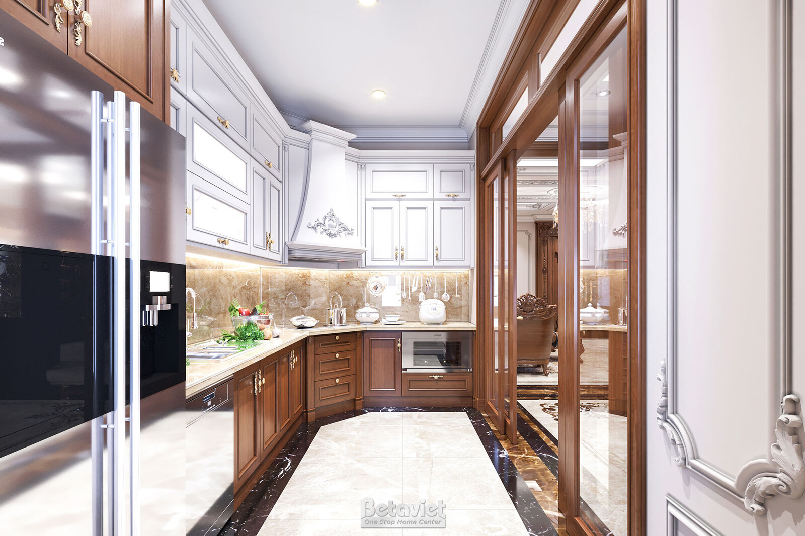 Nội thất phòng bếp biệt thự tân cổ điển KT17115 – góc nhìn 2