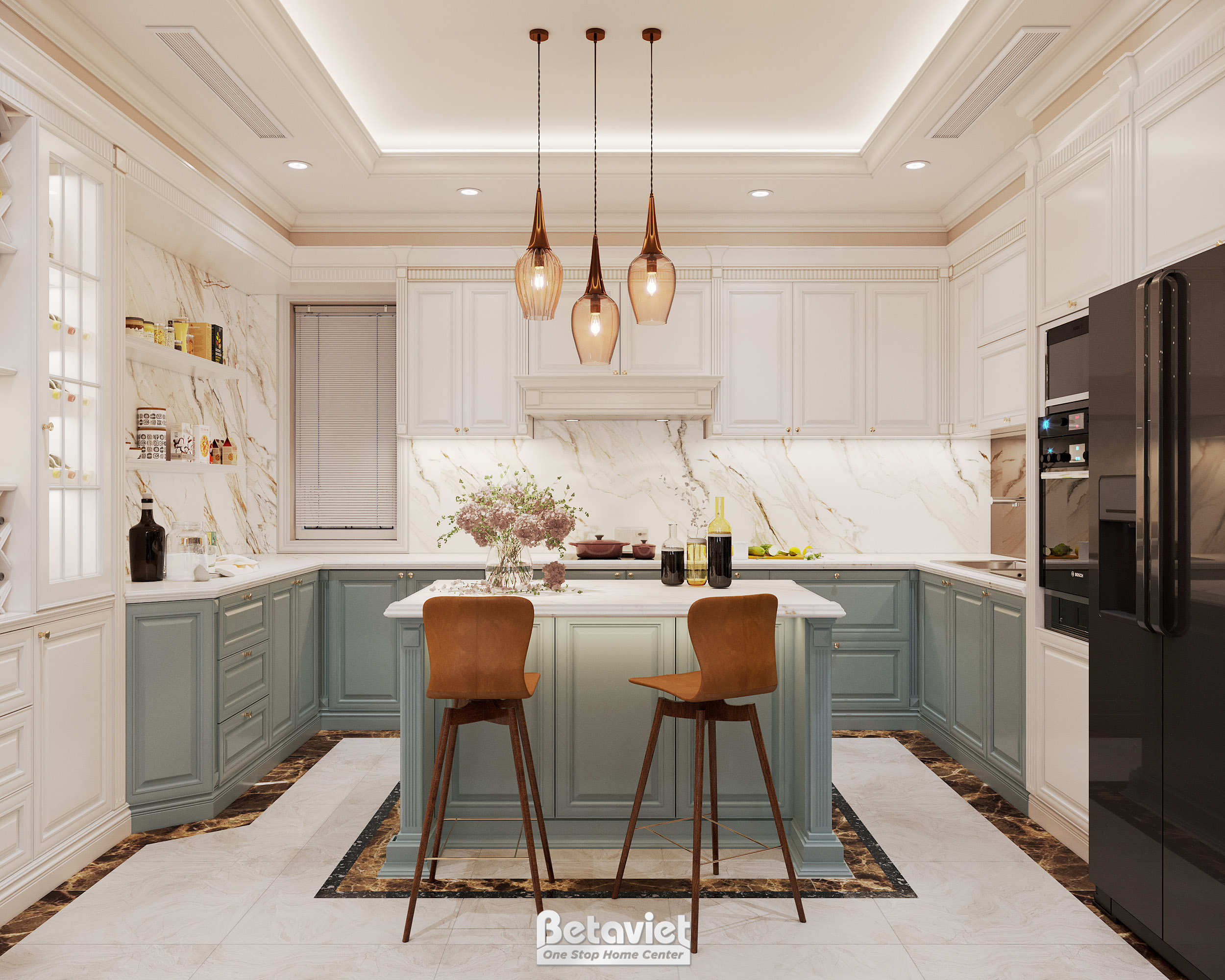 Thiết kế nội thất phòng bếp hiện đại biệt thự NT21114