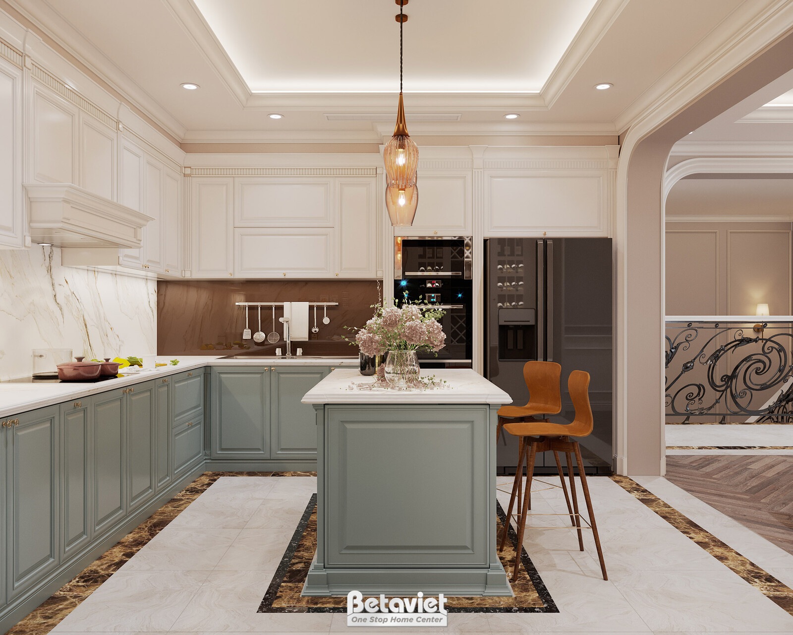 Nội thất phòng bếp biệt thự hiện đại KT21114 – góc nhìn 2