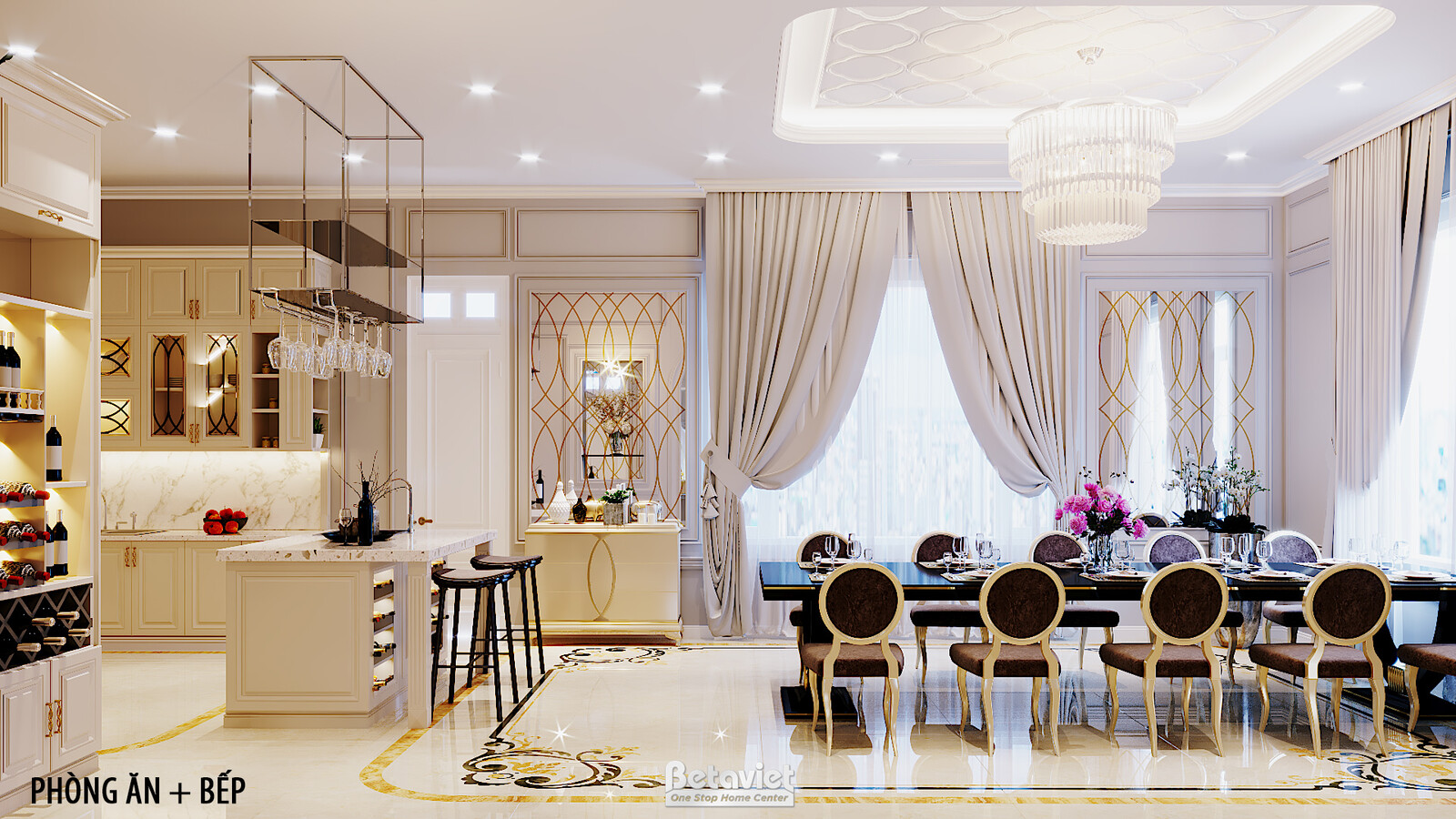 Nội thất phòng bếp biệt thự Art Deco NT20105 – góc nhìn tổng thể