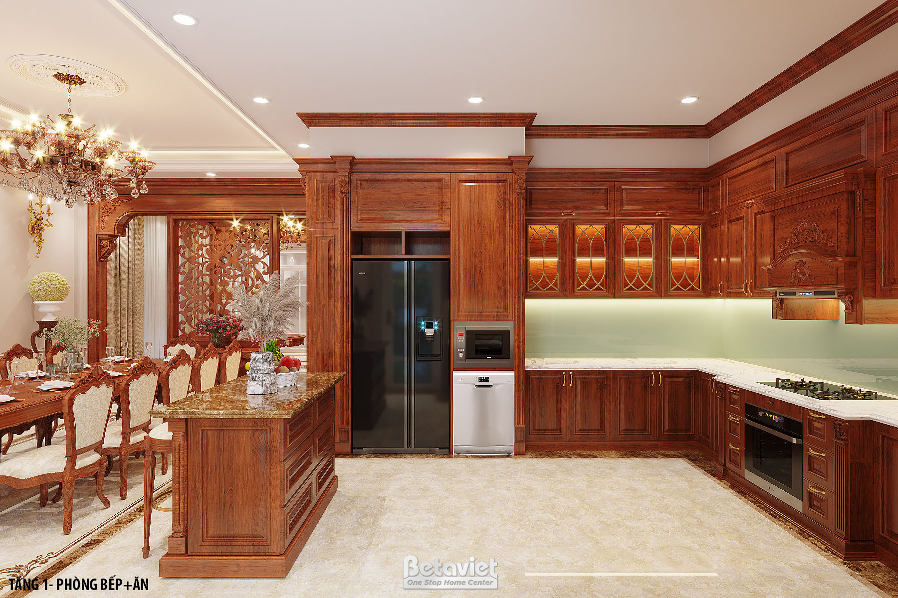 Thiết kế nội thất phòng bếp tân cổ điển NT22069
