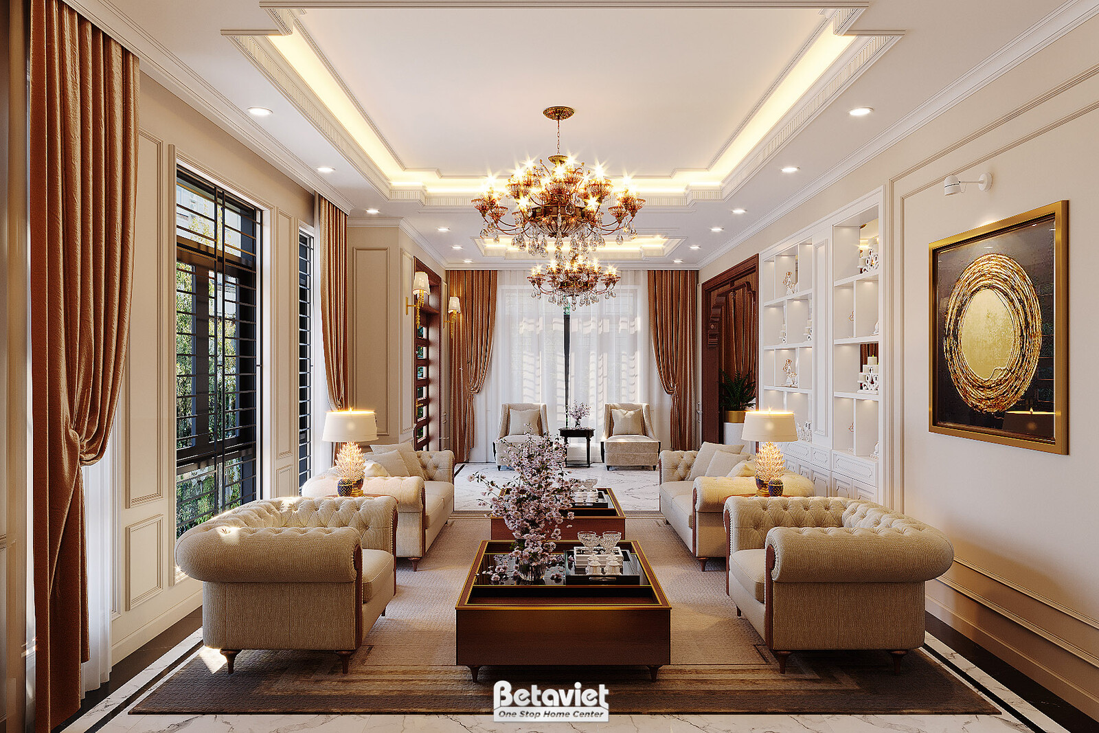 Nội thất phòng khách biệt thự Art Deco KT22096 – góc nhìn 2