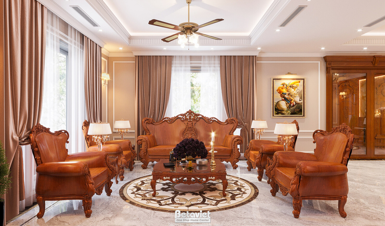 Nội thất phòng khách biệt thự tân cổ điển KT22108 – góc nhìn 4