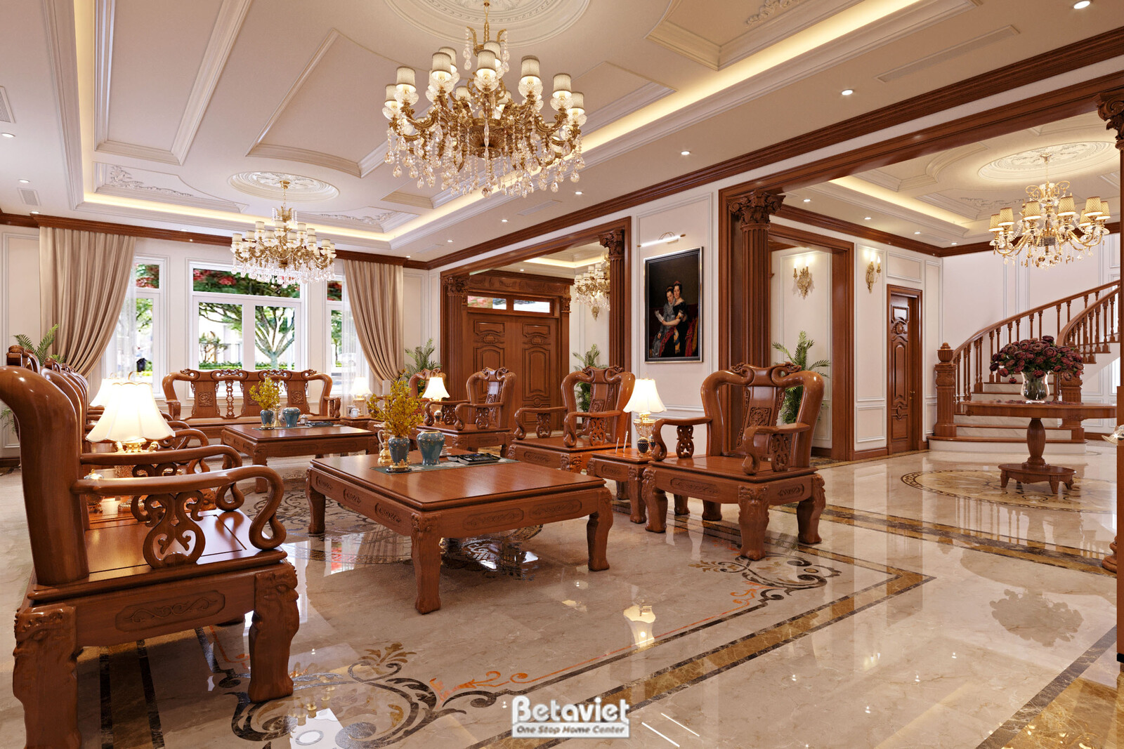 Nội thất phòng khách biệt thự tân cổ điển NT21092 – góc nhìn 3