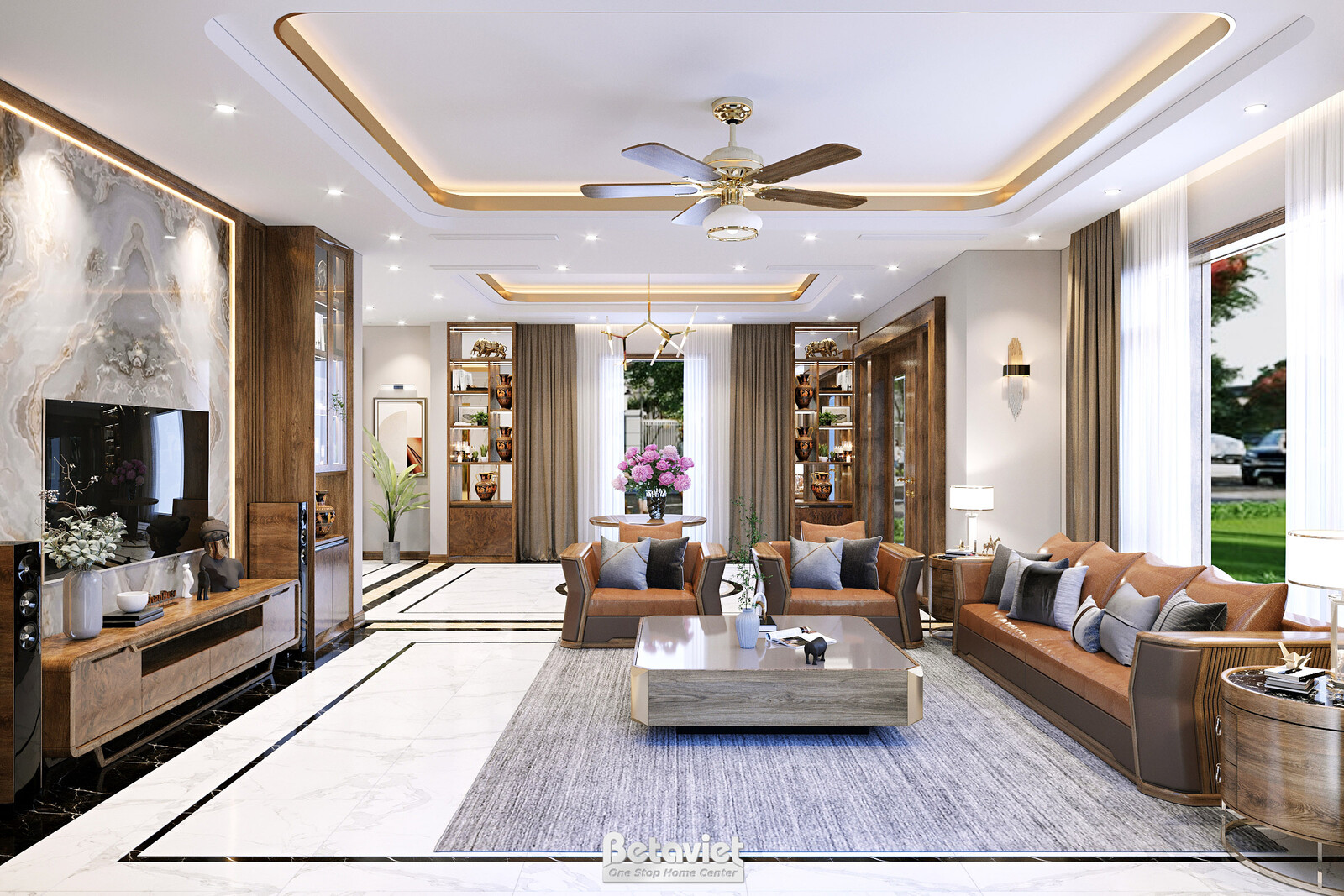 Nội thất phòng khách biệt thự hiện đại NT22083 – góc nhìn 2