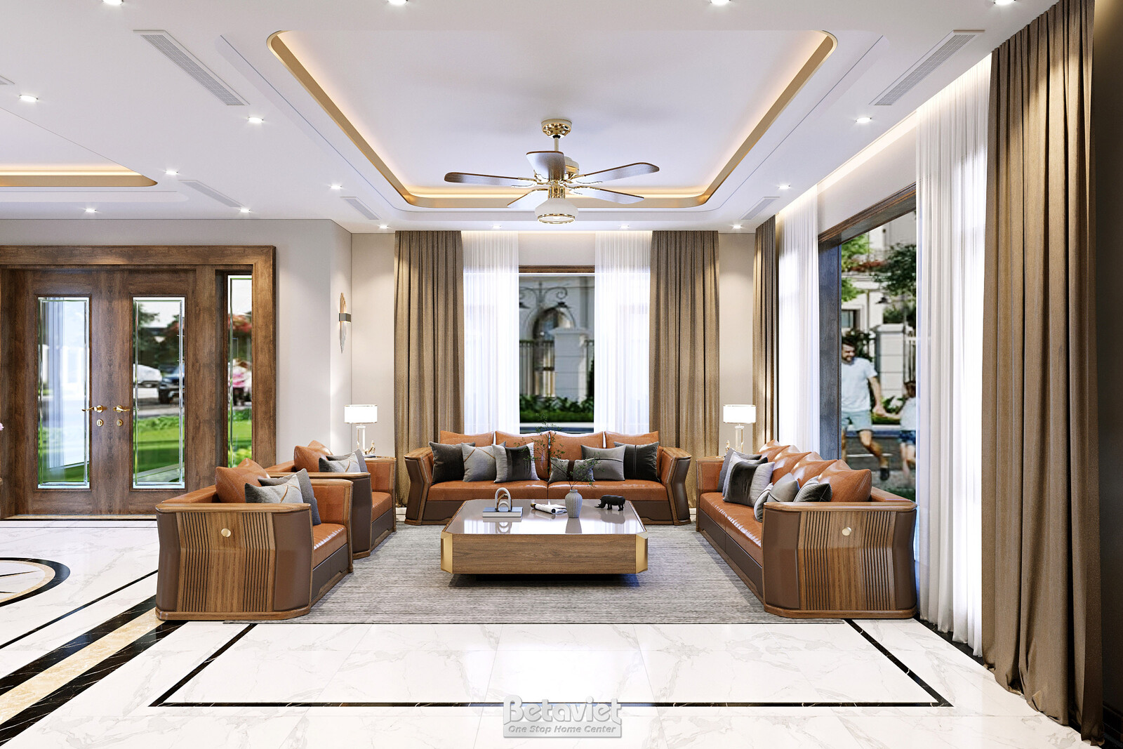 Nội thất phòng khách biệt thự hiện đại NT22083 – góc nhìn 3
