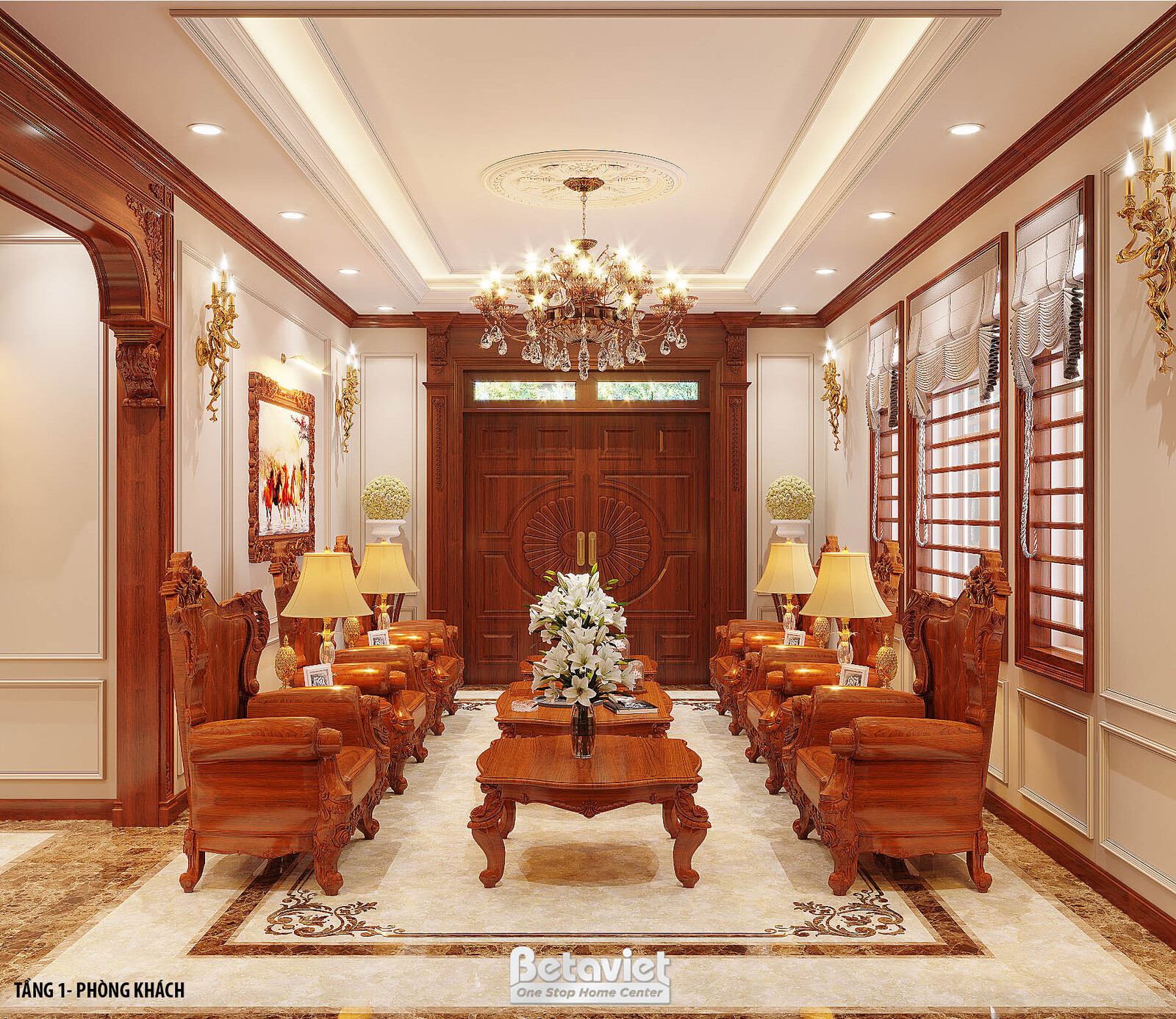 Nội thất phòng khách biệt thự tân cổ điển KT22069 – góc nhìn 2