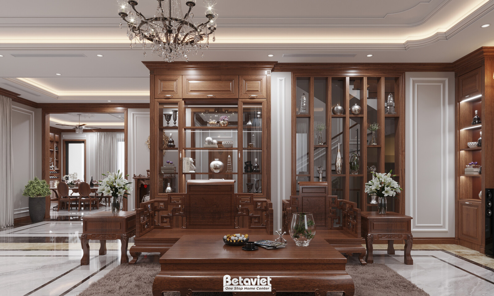 Nội thất phòng khách biệt thự truyền thống KT22153 – góc nhìn 2