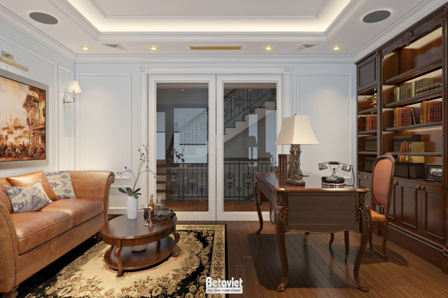 Nội thất phòng làm việc - học tập biệt thự tân cổ điển KT18016 – góc nhìn 2