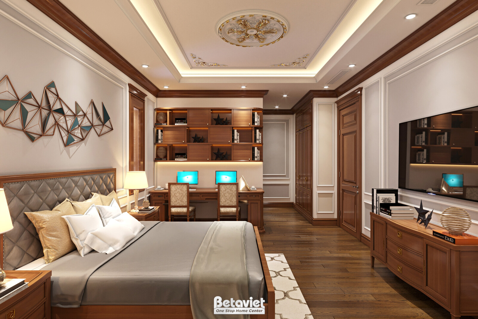Nội thất phòng ngủ biệt thự tân cổ điển NT21016 – góc nhìn 5