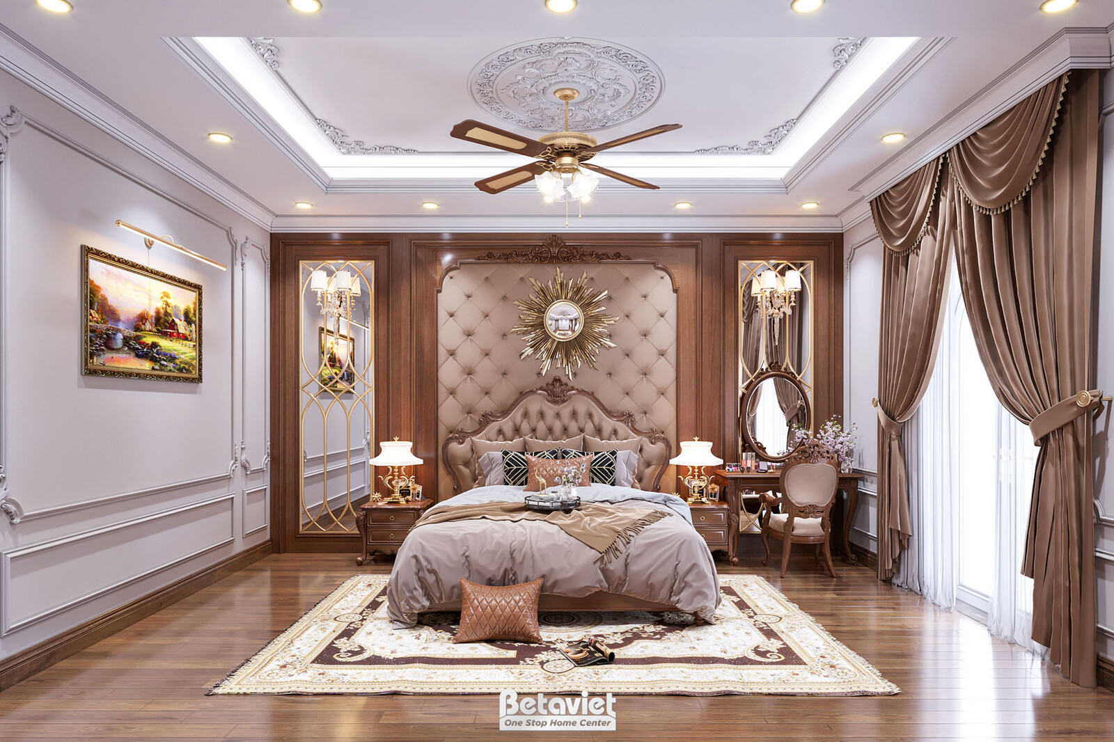 Nội thất phòng ngủ biệt thự tân cổ điển KT17115 – góc nhìn tổng thể