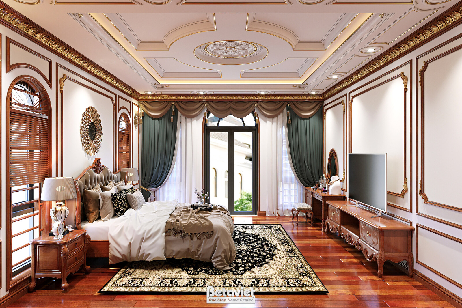 Nội thất phòng ngủ biệt thự tân cổ điển NT22129 – góc nhìn tổng thể