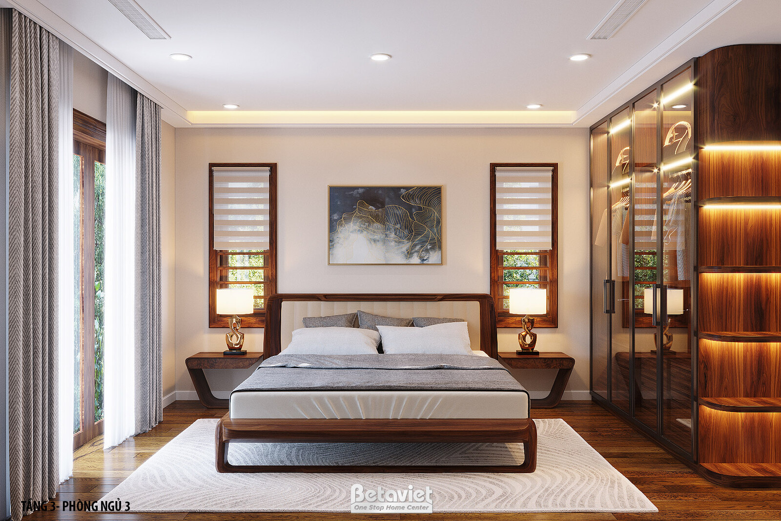 Nội thất phòng ngủ biệt thự hiện đại gỗ NT22065 – góc nhìn 3