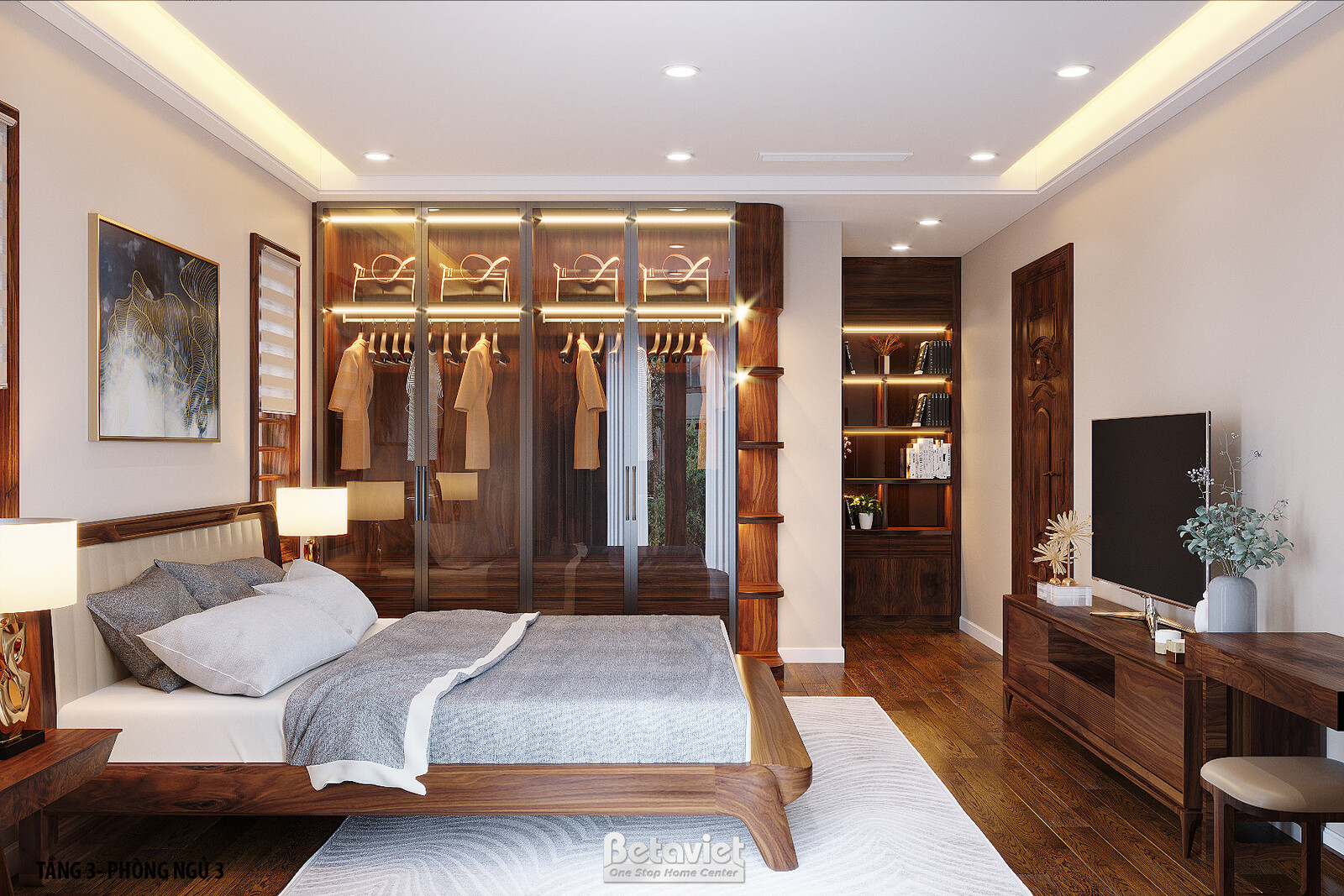 Nội thất phòng ngủ biệt thự hiện đại gỗ NT22065 – góc nhìn 6