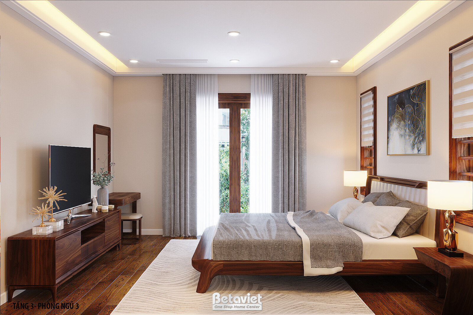 Nội thất phòng ngủ biệt thự hiện đại gỗ NT22065 – góc nhìn 7