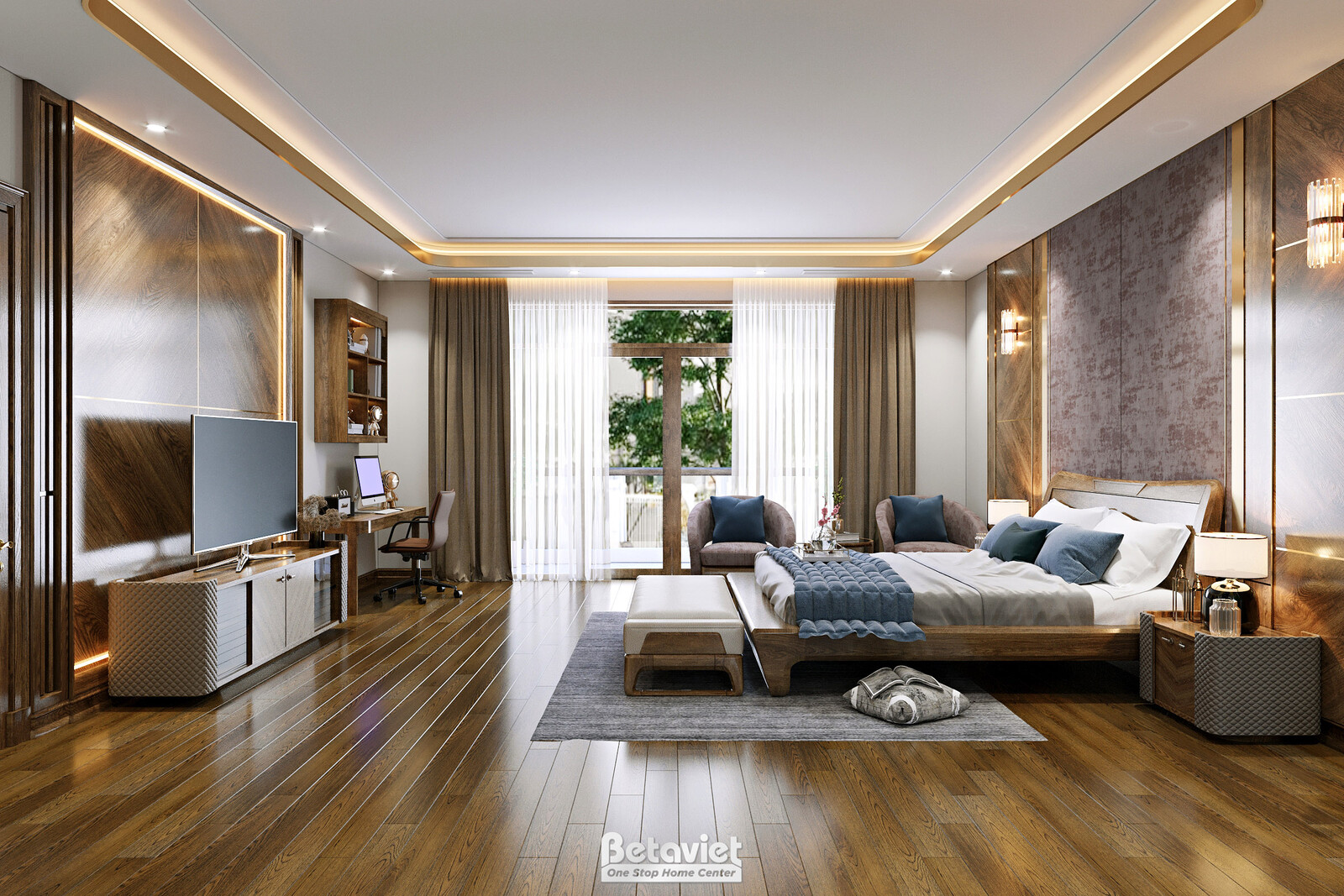 Nội thất phòng ngủ biệt thự hiện đại NT22083 – góc nhìn 2