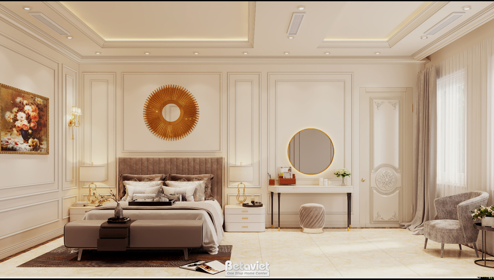 Nội thất phòng ngủ lâu đài tân cổ điển KT23124 – góc nhìn tổng thể
