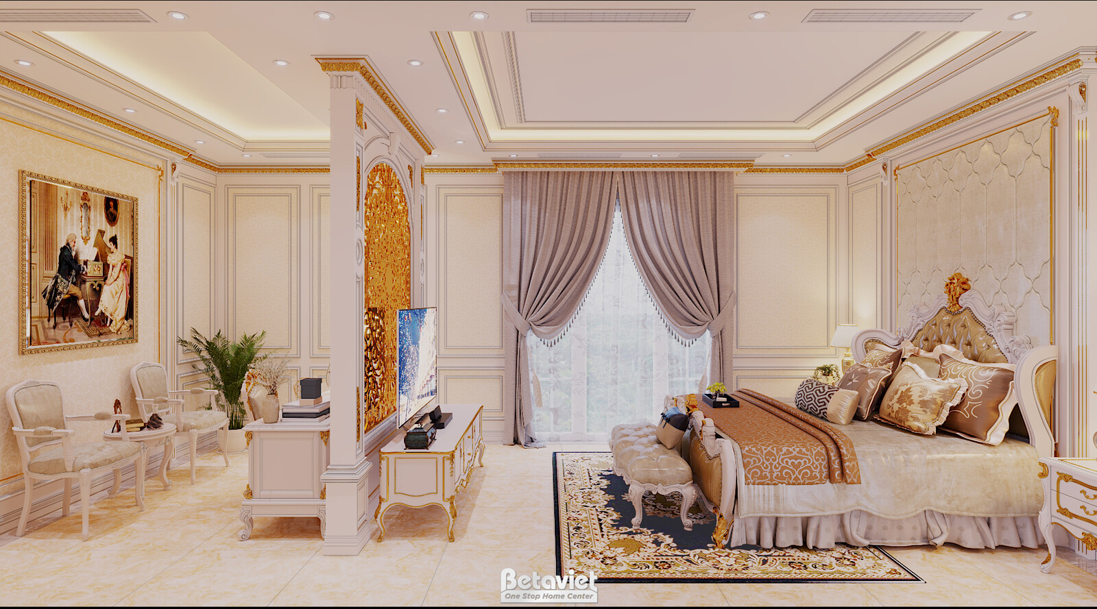 Nội thất phòng ngủ lâu đài tân cổ điển KT23124 – góc nhìn 5